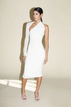 Marcellamoda Manhattan Mesh Sleeve Midi Dress