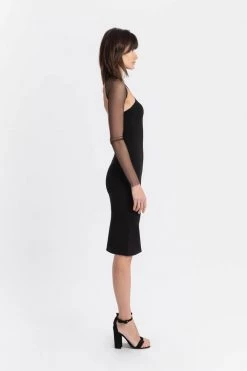 Marcellamoda Manhattan Mesh Sleeve Midi Dress